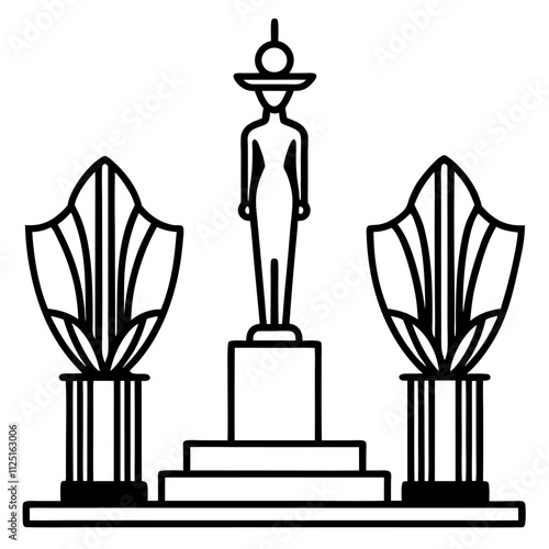 Art deco sculptures and lamps silhouette vector icon illustration,art,deco sculptures,lamp,light on white background.