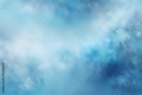 blue snow background abstract blurred, Snowflakes Falling Against a Soft Blue Background