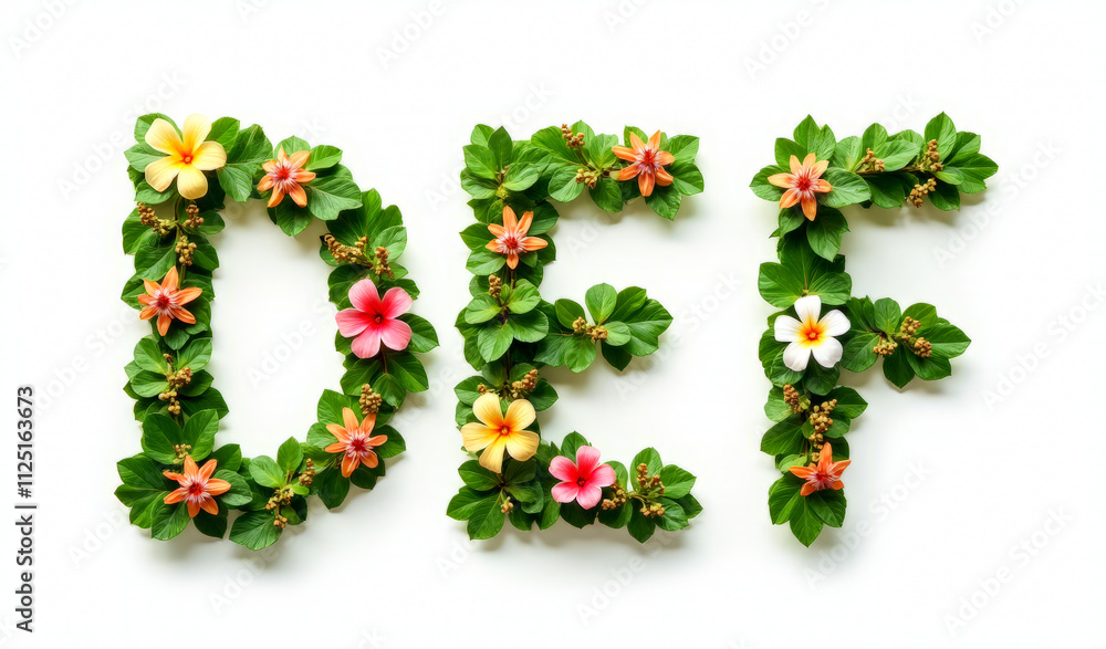 letters D E F from tropical plants on a white background letters D E F from tropical plants on a white background