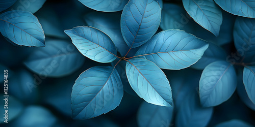 Wallpaper Mural A close up of blue leaves with a blue background. The leaves are large and have a lot of detail. The image has a calming and serene mood Torontodigital.ca