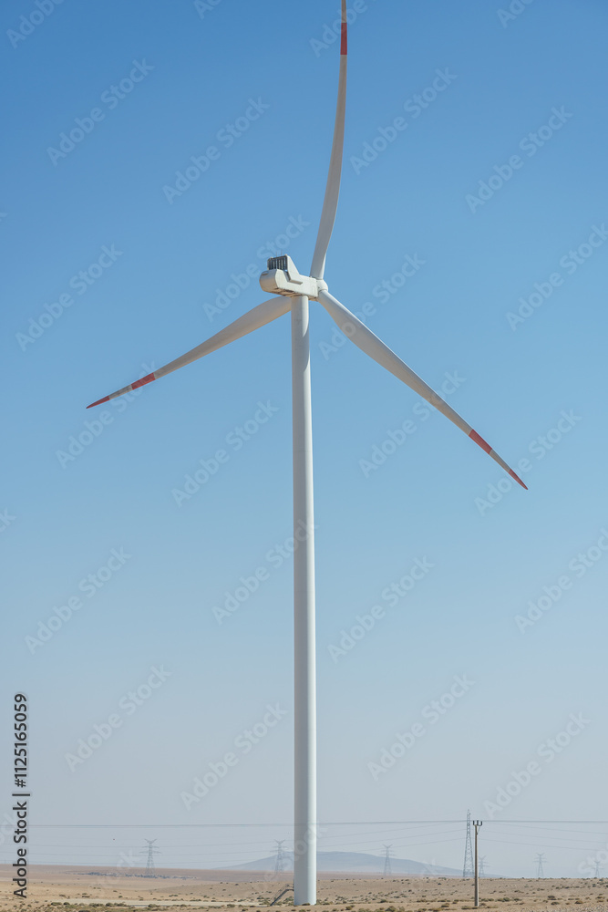 Wind turbines in the desert, Maٰān Governorate, Jordan Wind turbines in the desert, Maٰān Governorate, Jordan