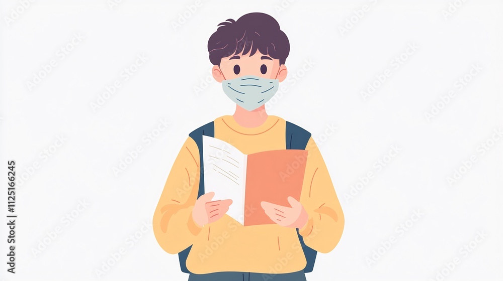 Young man wearing a face mask and reading a book. Young man wearing a face mask and reading a book.