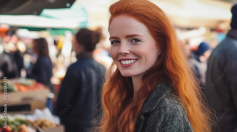 Woman with red hair is smiling at the camera Woman with red hair is smiling at the camera