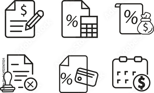 BUSINESS & loan thin line vector icon set. Pixel perfect. Editable stroke. The set contains icons: Investment, Wealth Growth, Business Strategy, Target, Wealth Insurance with transparent background.