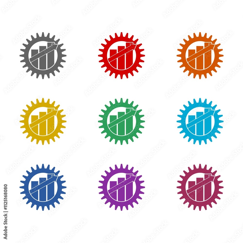 Gear efficiency icon isolated on white background. Set icons colorful Gear efficiency icon isolated on white background. Set icons colorful