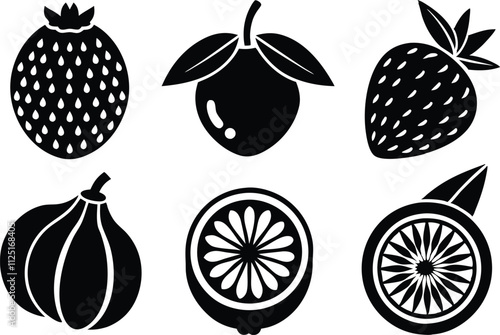 Wallpaper Mural 6 Vector Silhouette Fruits Icon Set - Minimalist Fruit Clipart Collection Torontodigital.ca
