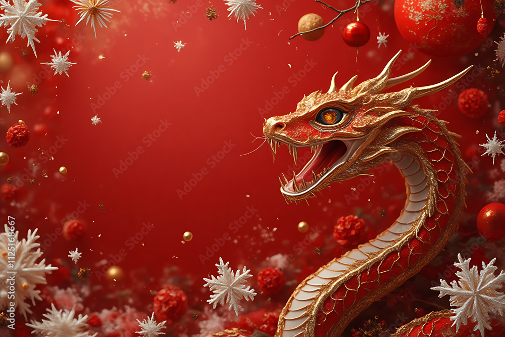 Obraz premium Snake year. Luxury red and gold chinese snake new year background with copy space for text.