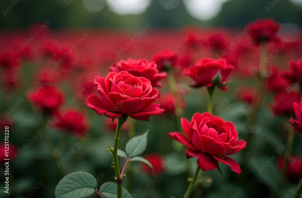 Bush large red roses, blooming flower outside in garden, close-up. AI Generative Bush large red roses, blooming flower outside in garden, close-up. AI Generative