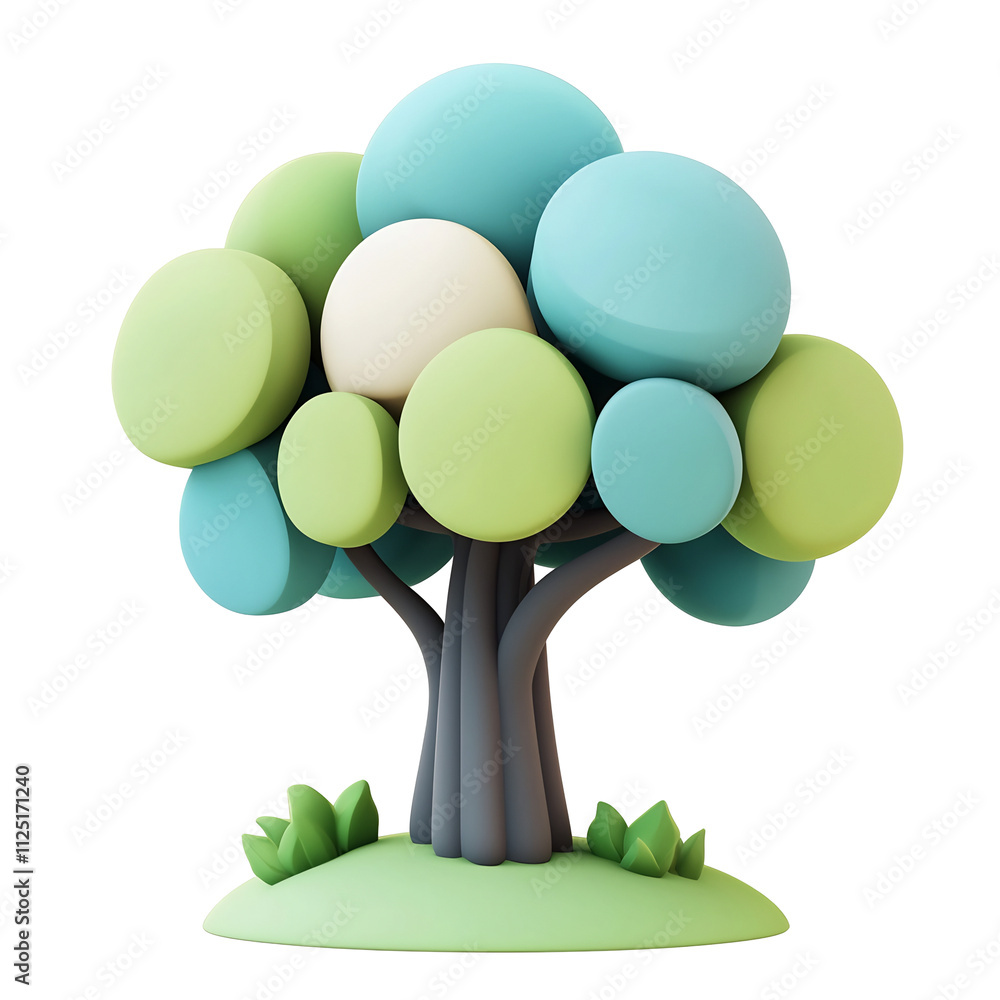 Vibrant Stylized 3D Tree Icon with Isometric Perspective and Glossy Cartoon-like Design Vibrant Stylized 3D Tree Icon with Isometric Perspective and Glossy Cartoon-like Design