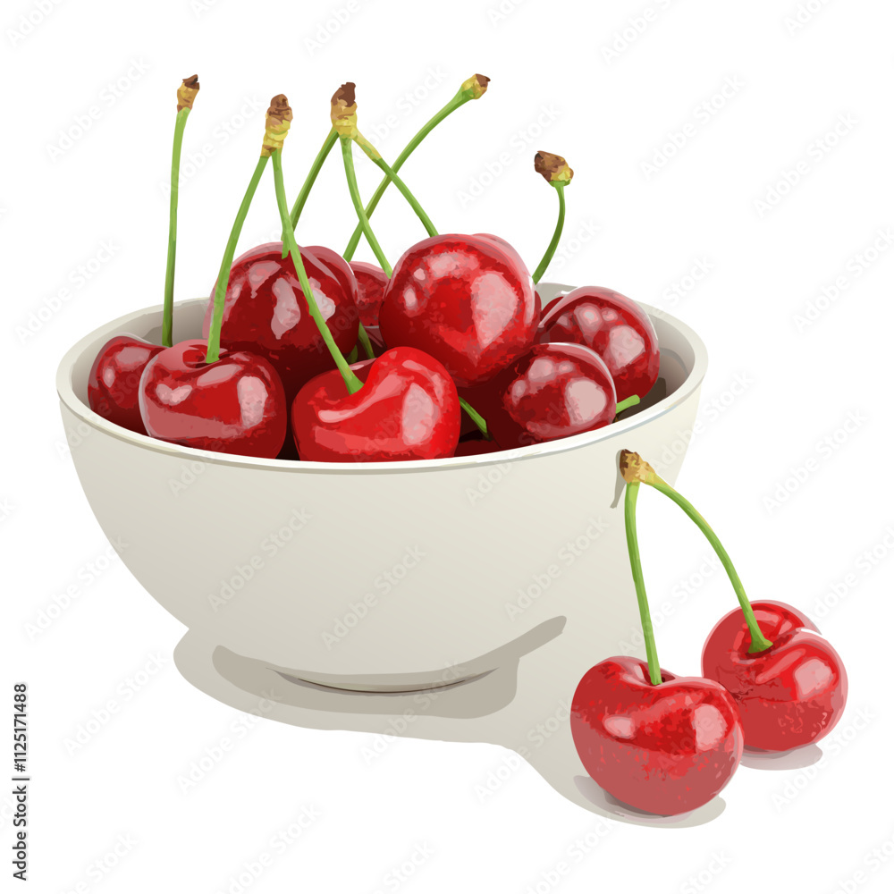 cherries in a bowl on white background cherries in a bowl on white background
