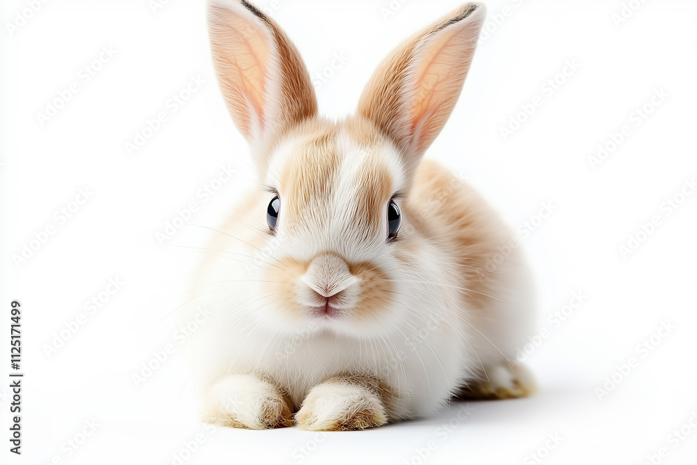 White and brown rabbit isolated on a white backdrop White and brown rabbit isolated on a white backdrop