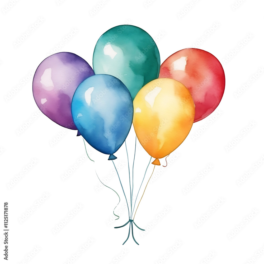 Vibrant Watercolor Balloons Festive Party Isolated on White Vibrant Watercolor Balloons Festive Party Isolated on White