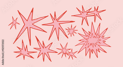 Abstract quirky Stars. Different unique shapes, doodles. Contemporary trendy style. Hand drawn modern Vector illustration. All elements are isolated photo