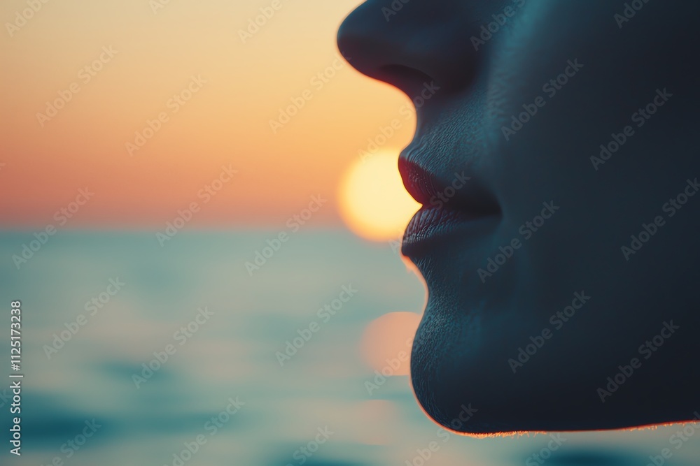 A serene profile of a person at sunset, reflecting calmness and tranquility. A serene profile of a person at sunset, reflecting calmness and tranquility.