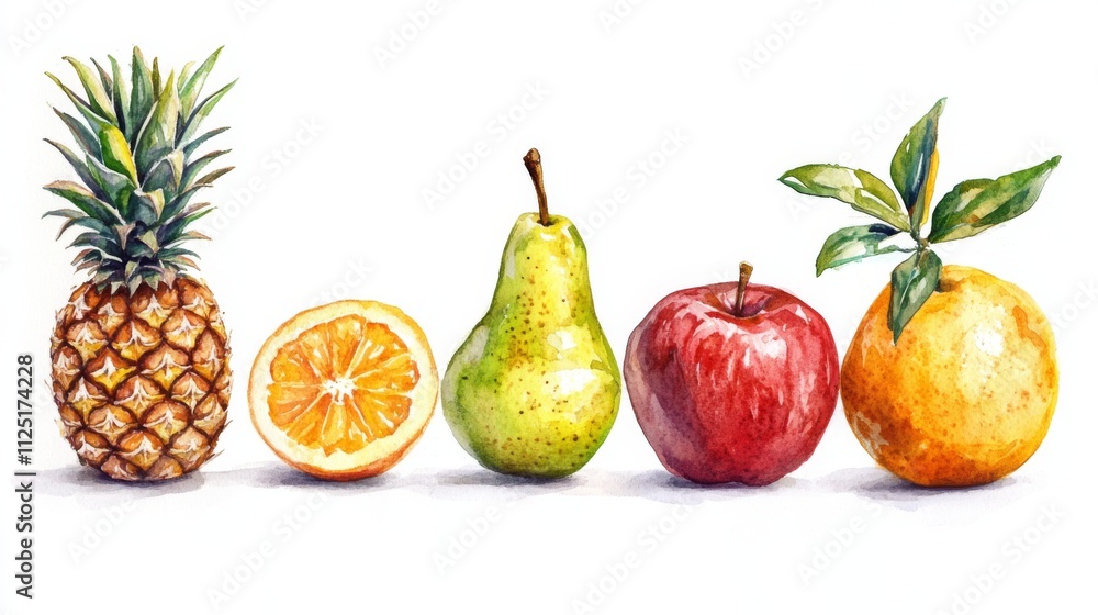 Watercolor Fruits Arrangement - A Vibrant Still Life Watercolor Fruits Arrangement - A Vibrant Still Life