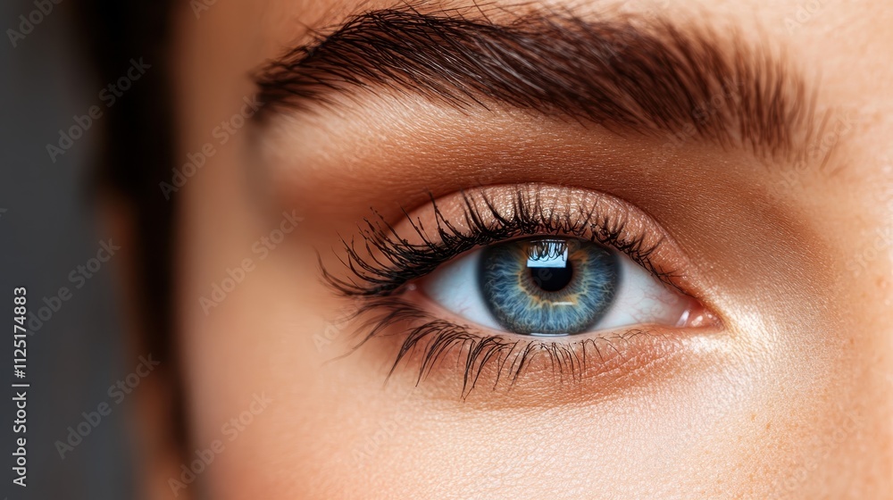 Obraz premium A detailed close-up image of a blue eye with a piercing iris, delicately framed by eyelashes, emphasizing the complexity and beauty of human vision.