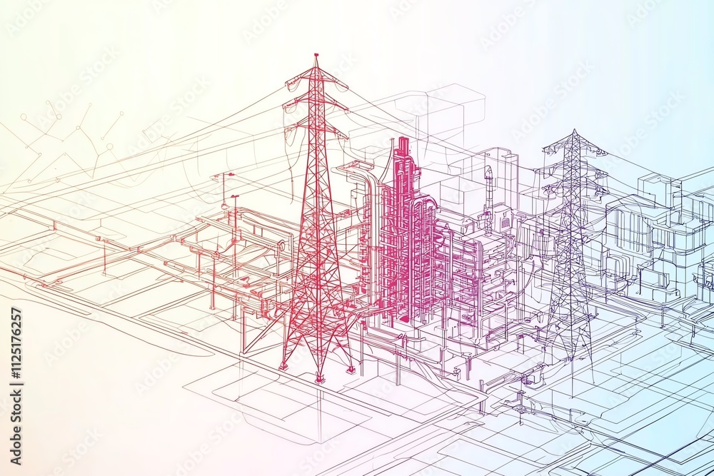 Abstract vector illustration of power grid infrastructure in gradient colors. Abstract vector illustration of power grid infrastructure in gradient colors.