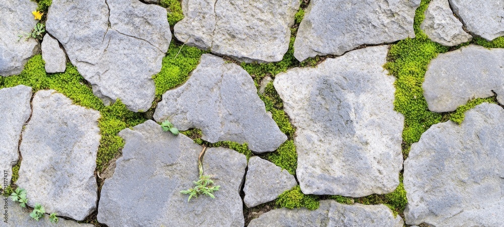 Obraz premium Stone Pavement with Moss: A Textured Natural Scene