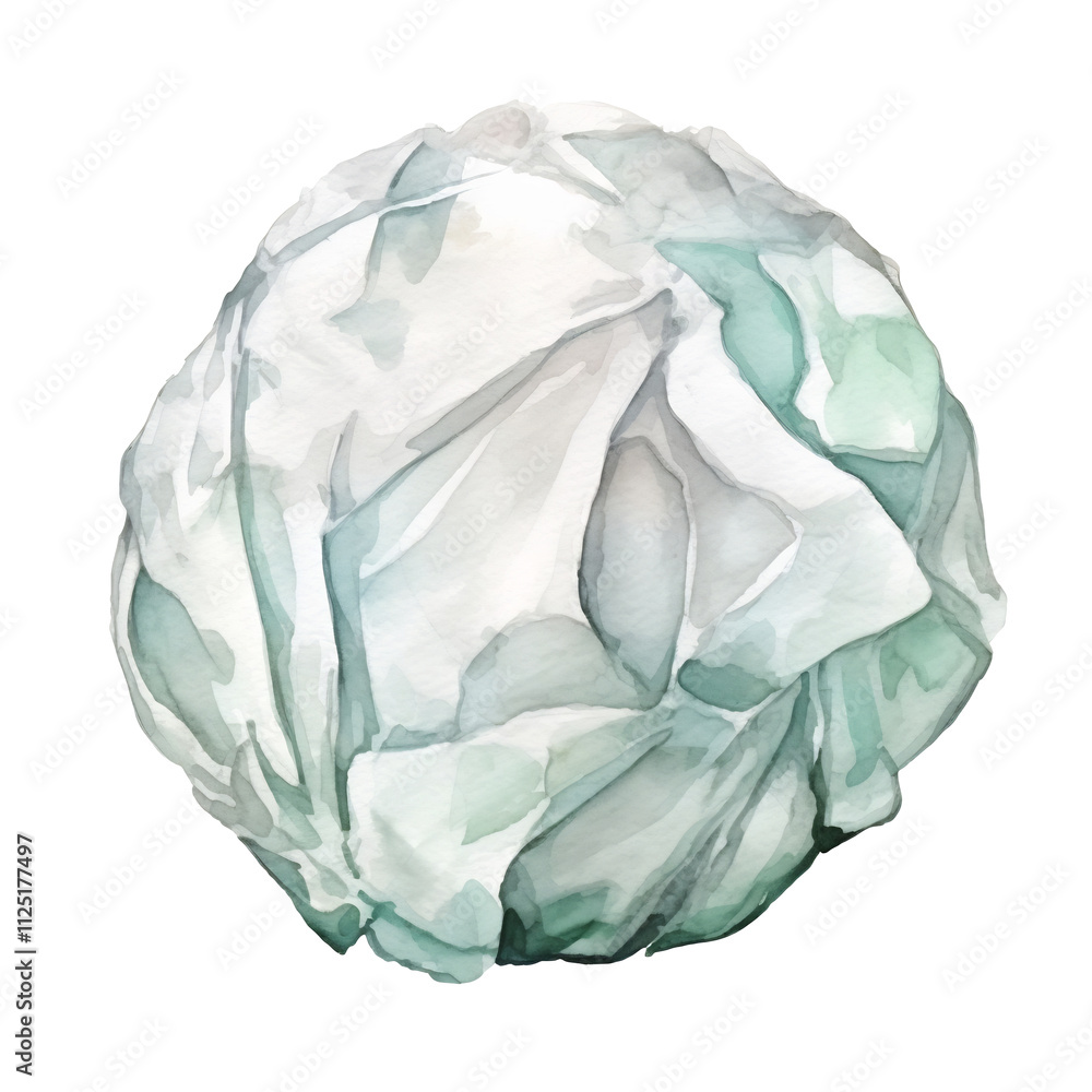 Fototapeta premium Watercolor of A Crumpled Paper Ball with Textured Details on White Background