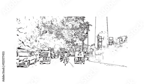 Obraz na płótnie Building view with landmark of Varanasi is the city in India. Hand drawn sketch illustration in vector. w salonie