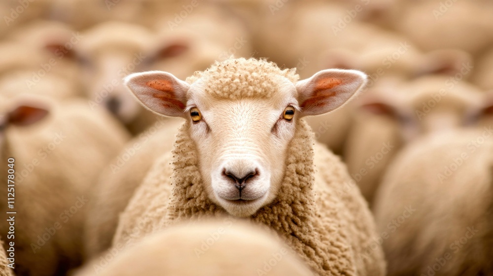 Close-Up of a Sheep in a Herd Close-Up of a Sheep in a Herd