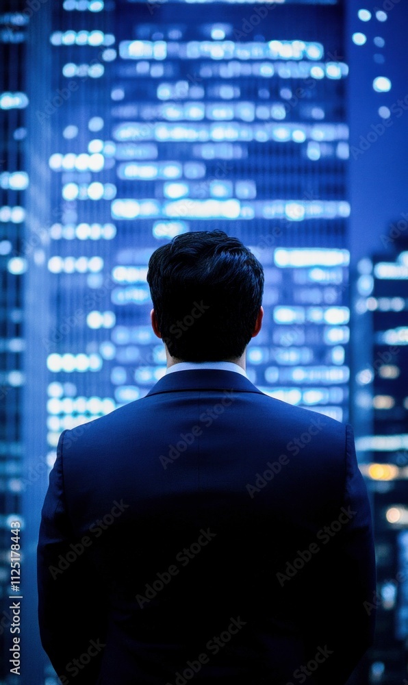 Man in a Suit Watching the City Lights Man in a Suit Watching the City Lights