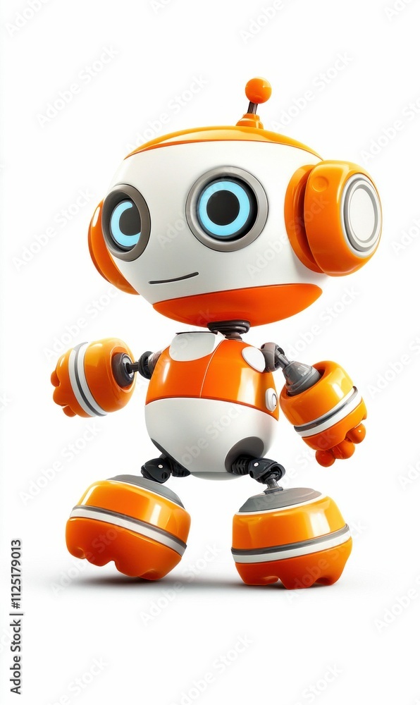 Cute Cartoon Robot with Large Eyes in Orange and White Color Scheme Cute Cartoon Robot with Large Eyes in Orange and White Color Scheme