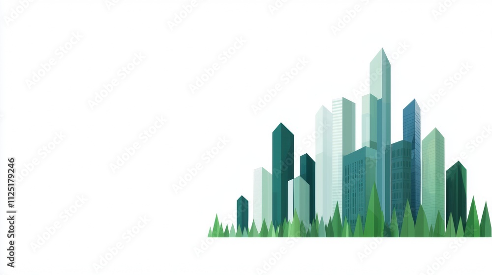 Fototapeta premium Green Energy Efficient Skyscrapers with Rooftops for Sustainable Urban Development
