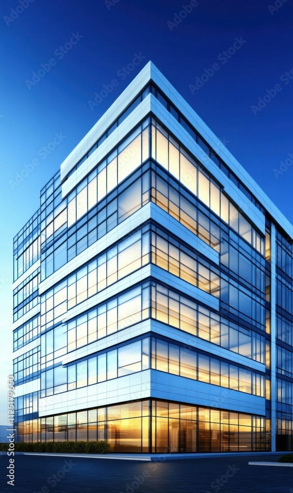 Modern Office Building with Glass Facade at Dusk Modern Office Building with Glass Facade at Dusk