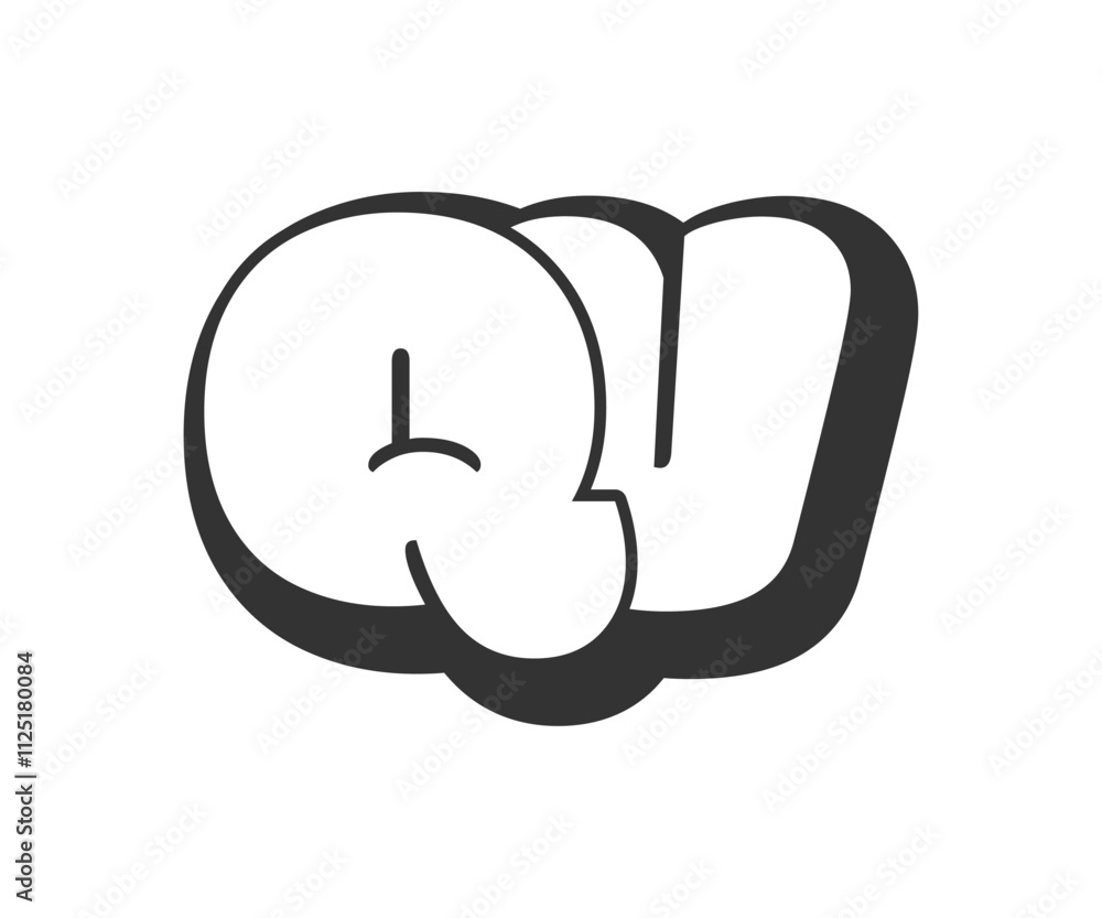 QV logo, bubble comic lettering, rounded in graffiti style black and white silhouette. Trendy preschool Q and V letter text for festival party, personal initials, children funky print and web. QV logo, bubble comic lettering, rounded in graffiti style black and white silhouette. Trendy preschool Q and V letter text for festival party, personal initials, children funky print and web.