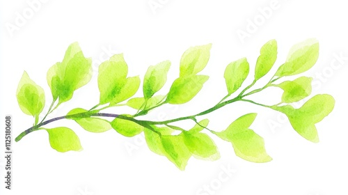 Abstract Green Branch Watercolor, hand drawn illustration, perfect for invitations, movie posters, fabrics, and various decorative objects, showcasing vibrant organic shapes and hues.