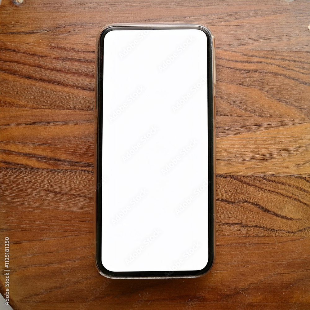 A smartphone on a wooden surface with a blank screen A smartphone on a wooden surface with a blank screen