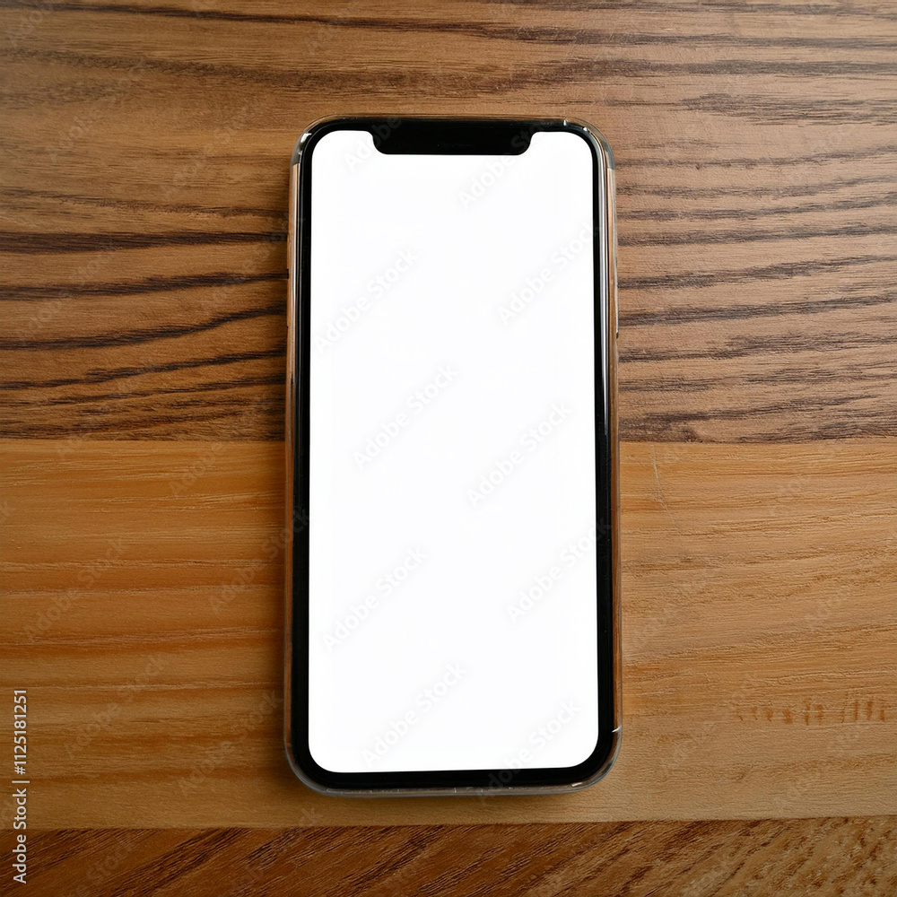 A smartphone on a wooden surface with a blank screen A smartphone on a wooden surface with a blank screen