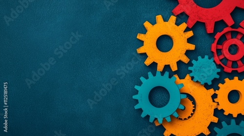 Gear mechanisms arrangement on a blue background industrial design abstract viewpoint for creative projects photo