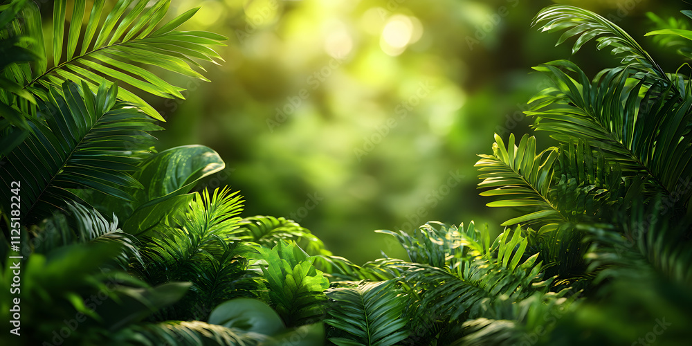 A vibrant, lush green forest filled with an abundance of leaves. The sun is shining brightly through the trees, casting a warm glow on the foliage. The scene is peaceful and serene A vibrant, lush green forest filled with an abundance of leaves. The sun is shining brightly through the trees, casting a warm glow on the foliage. The scene is peaceful and serene