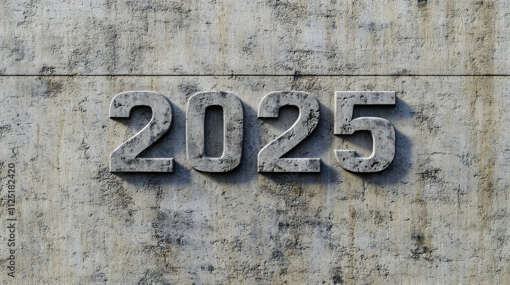 Concrete 2025 Year Marker - New year, urban texture, future, time, progress. A weathered concrete wall displays the year 2025, symbolizing the passage of time and anticipation for the future. Concrete 2025 Year Marker - New year, urban texture, future, time, progress. A weathered concrete wall displays the year 2025, symbolizing the passage of time and anticipation for the future.