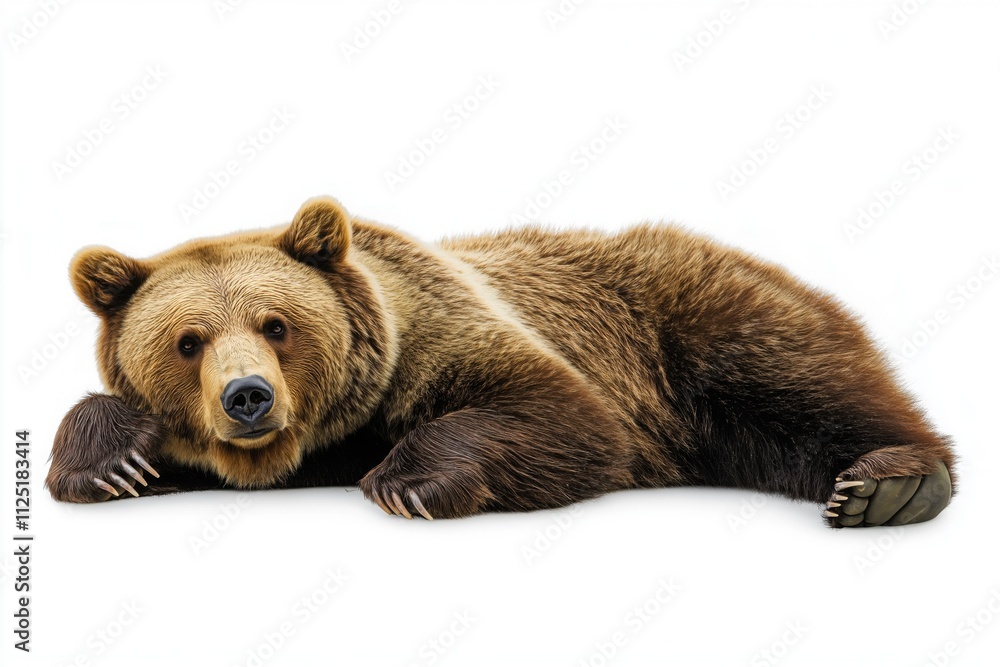 Fototapeta premium Studio photo of a bear isolated against a white background. Wildlife and conservation concept, space for copy.
