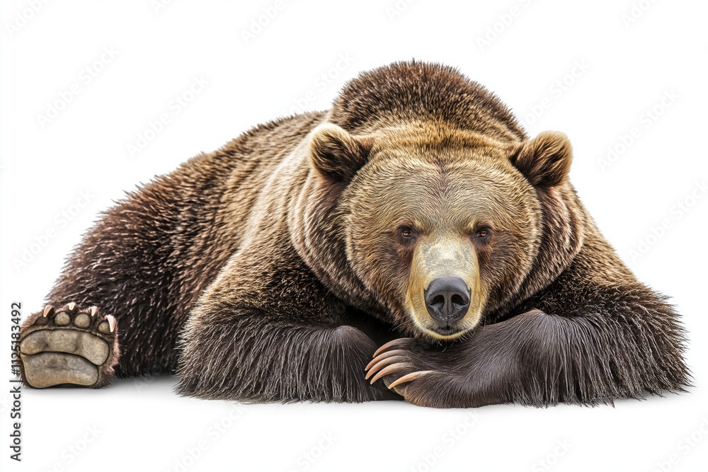 Fototapeta premium Studio photo of a bear isolated against a white background. Wildlife and conservation concept, space for copy.
