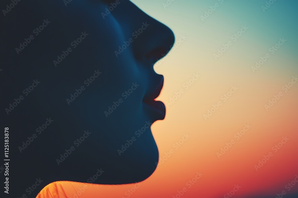 Silhouette of a woman against a vibrant sunset, evoking tranquility and reflection. Silhouette of a woman against a vibrant sunset, evoking tranquility and reflection.