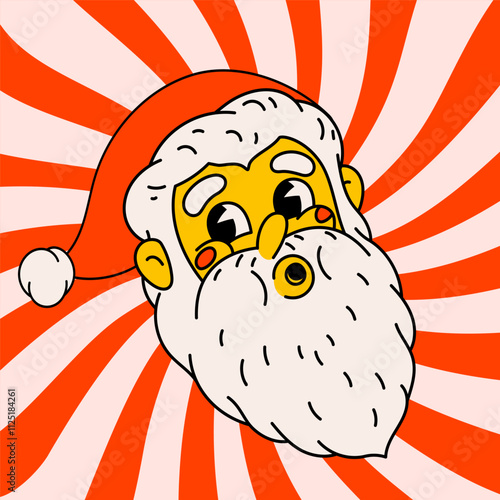 Groovy Christmas cartoon card. vintage funny Santa Claus whistles. Ideal for ...