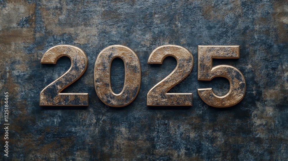 Embossed 2025: Metal Texture New Year - Metallic 2025 digits on grunge background. Symbolizing time, future, progress, industry, and strength. Embossed 2025: Metal Texture New Year - Metallic 2025 digits on grunge background. Symbolizing time, future, progress, industry, and strength.