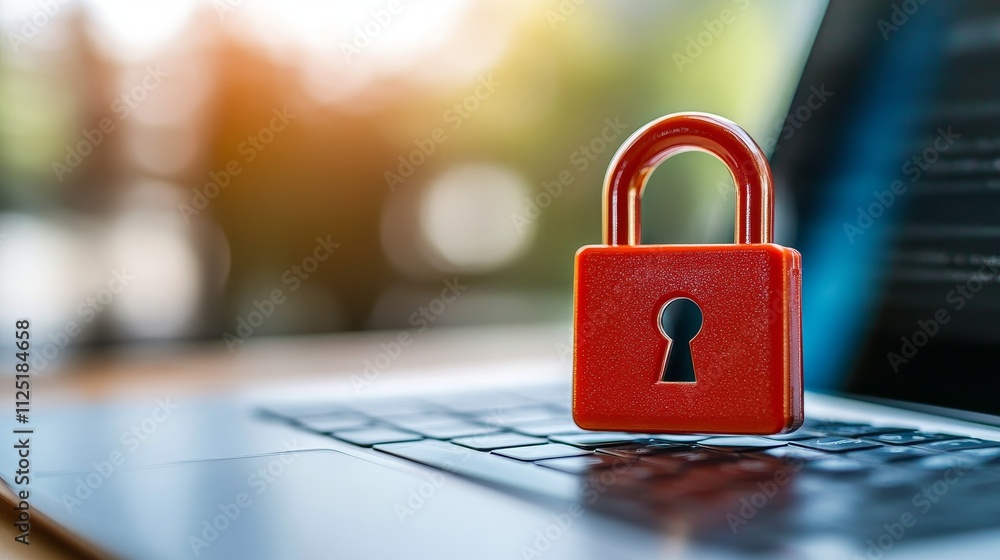 Fototapeta premium Endpoint Security: Protecting Your Digital Assets - Cybersecurity, data protection, network safety, digital privacy, secure access. A red padlock symbolizes endpoint security.