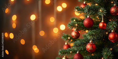 Background with a Christmas Tree and Garland on a Window