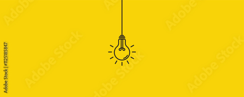 lighted bulb black line in bright yellow background for inspire in new ideas in business, studying, innovations 