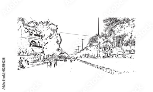 Obraz na płótnie Building view with landmark of Varanasi is the city in India. Hand drawn sketch illustration in vector. w salonie