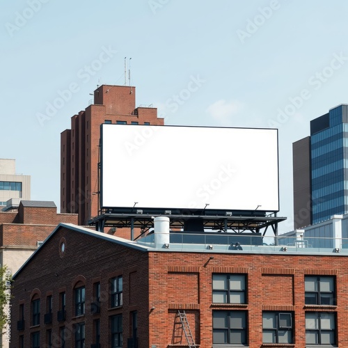 Outdor advertising in the city mockup large billboard on roof top of brick building : generative ai banner mockup advertising blank business display template photo