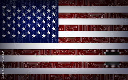 USA flag made of printed circuit boards. Digital technologies. Vector.