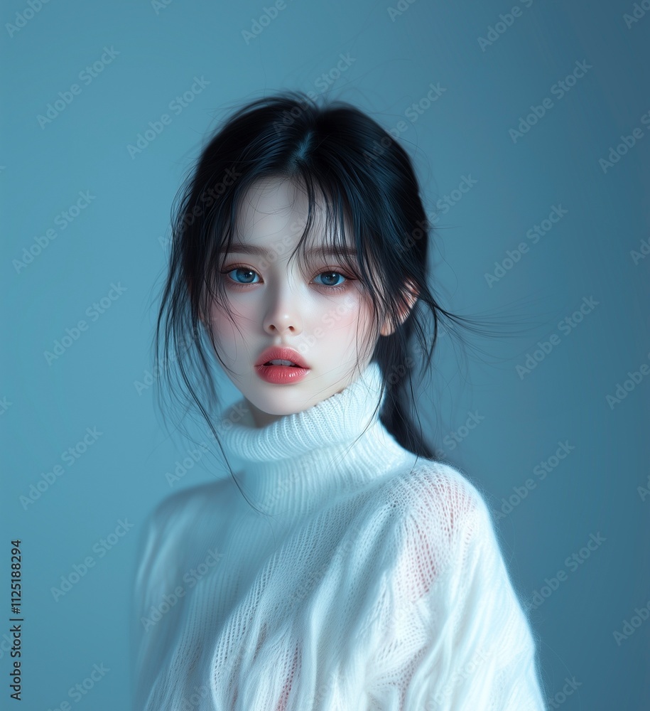 a beautiful Asian woman in a white sweater a beautiful Asian woman in a white sweater