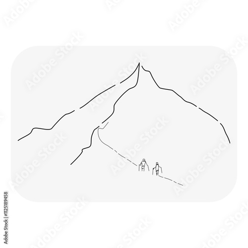 illustration of people walking on mountain landscape minimal design