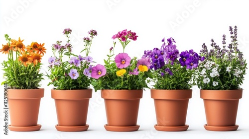 Colorful Flower Pots Arrangement - Vibrant Spring Garden Display